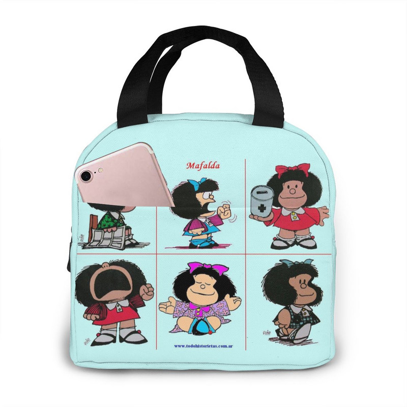 Mafalda Lunch Bag Kid Női Szigetelő Hordozható Vízálló Piknik Coole Bag Reggeli Iskola Újrafelhasználható Élelmiszertáska Bento Box