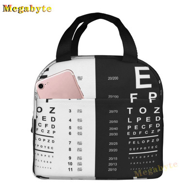 Fekete Snellen Chart Hőszigetelt ebédtáskák Női Látásvizsgálat Optikai Optika Szemteszt Gyógyszemüvegek Ebédszállító doboz