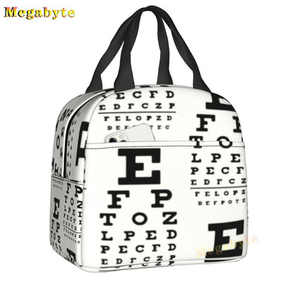 Fekete Snellen Chart Hőszigetelt ebédtáskák Női Látásvizsgálat Optikai Optika Szemteszt Gyógyszemüvegek Ebédszállító doboz