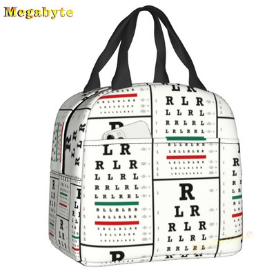 Fekete Snellen Chart Hőszigetelt ebédtáskák Női Látásvizsgálat Optikai Optika Szemteszt Gyógyszemüvegek Ebédszállító doboz