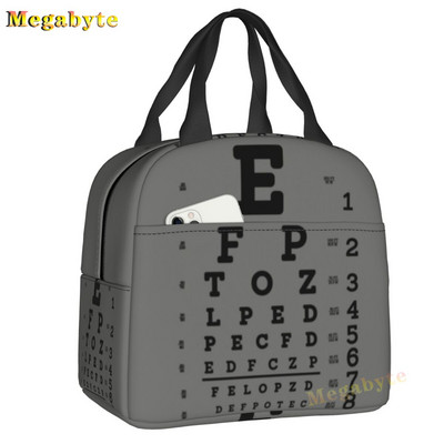 Fekete Snellen Chart Hőszigetelt ebédtáskák Női Látásvizsgálat Optikai Optika Szemteszt Gyógyszemüvegek Ebédszállító doboz