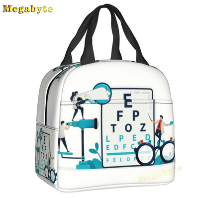 Fekete Snellen Chart Hőszigetelt ebédtáskák Női Látásvizsgálat Optikai Optika Szemteszt Gyógyszemüvegek Ebédszállító doboz