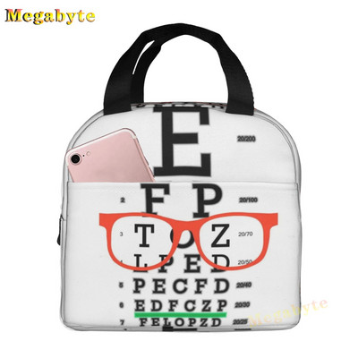 Fekete Snellen Chart Hőszigetelt ebédtáskák Női Látásvizsgálat Optikai Optika Szemteszt Gyógyszemüvegek Ebédszállító doboz