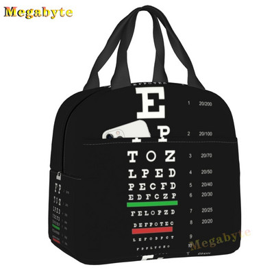 Fekete Snellen Chart Hőszigetelt ebédtáskák Női Látásvizsgálat Optikai Optika Szemteszt Gyógyszemüvegek Ebédszállító doboz