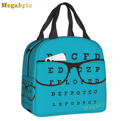 Fekete Snellen Chart Hőszigetelt ebédtáskák Női Látásvizsgálat Optikai Optika Szemteszt Gyógyszemüvegek Ebédszállító doboz