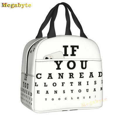 Fekete Snellen Chart Hőszigetelt ebédtáskák Női Látásvizsgálat Optikai Optika Szemteszt Gyógyszemüvegek Ebédszállító doboz