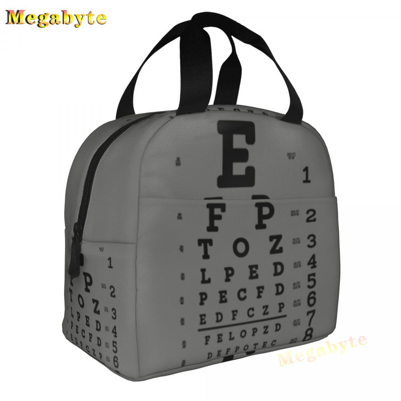 Fekete Snellen Chart Hőszigetelt ebédtáskák Női Látásvizsgálat Optikai Optika Szemteszt Gyógyszemüvegek Ebédszállító doboz