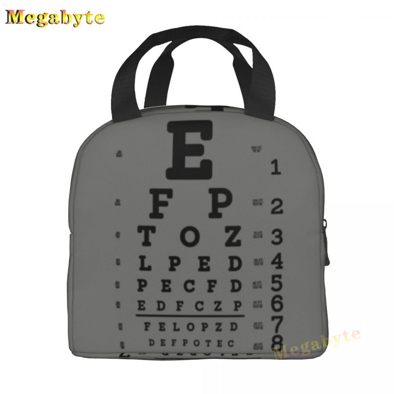 Fekete Snellen Chart Hőszigetelt ebédtáskák Női Látásvizsgálat Optikai Optika Szemteszt Gyógyszemüvegek Ebédszállító doboz