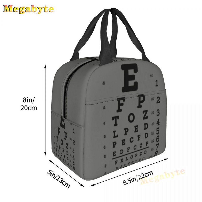Fekete Snellen Chart Hőszigetelt ebédtáskák Női Látásvizsgálat Optikai Optika Szemteszt Gyógyszemüvegek Ebédszállító doboz