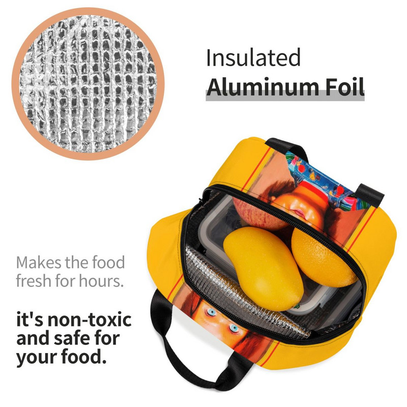 Τσάντες μεσημεριανού γεύματος με μονωμένες ταινίες Chucky ρετρό για ταξίδια σε κάμπινγκ Good Guys Παιχνίδι Αδιάβροχο θερμικό ψυγείο Bento Box Γυναικεία παιδιά