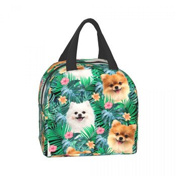 Pomeranian Dog with Summer Leaf Insolated τσάντα γεύματος για σχολικό γραφείο Pet Spitz Resuable Thermal Cooler Bento Box Women Kids