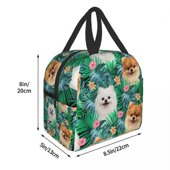 Pomeranian Dog with Summer Leaf Insolated τσάντα γεύματος για σχολικό γραφείο Pet Spitz Resuable Thermal Cooler Bento Box Women Kids