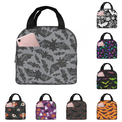 Halloween Bats Ebédtáska Újrahasználható Ebéddoboz Vízálló Thermal Bento Tote Bag Ebédtartály Hűtőtáska Női Szigetelt táska
