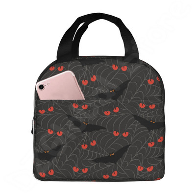 Halloween Bats Ebédtáska Újrahasználható Ebéddoboz Vízálló Thermal Bento Tote Bag Ebédtartály Hűtőtáska Női Szigetelt táska