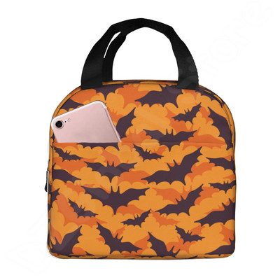 Halloween Bats Ebédtáska Újrahasználható Ebéddoboz Vízálló Thermal Bento Tote Bag Ebédtartály Hűtőtáska Női Szigetelt táska
