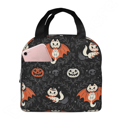 Halloween Bats Ebédtáska Újrahasználható Ebéddoboz Vízálló Thermal Bento Tote Bag Ebédtartály Hűtőtáska Női Szigetelt táska
