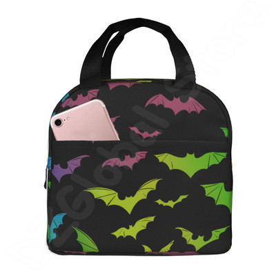 Halloween Bats Ebédtáska Újrahasználható Ebéddoboz Vízálló Thermal Bento Tote Bag Ebédtartály Hűtőtáska Női Szigetelt táska