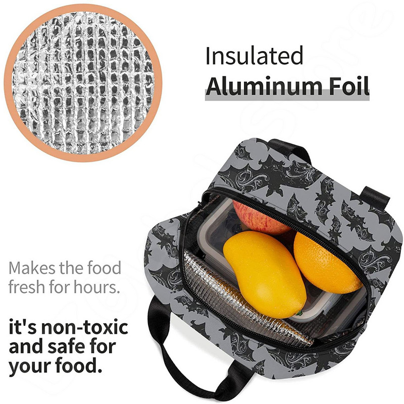 Halloween Bats Ebédtáska Újrahasználható Ebéddoboz Vízálló Thermal Bento Tote Bag Ebédtartály Hűtőtáska Női Szigetelt táska