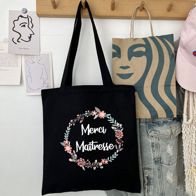 Thank You Mistress Modna ženska platnena torba za kupnju s francuskim printom Eco Harajuku Crne torbe na rame Učeničke školske torbe Pokloni