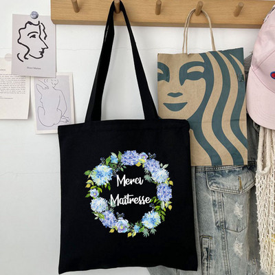 Thank You Mistress Modna ženska platnena torba za kupnju s francuskim printom Eco Harajuku Crne torbe na rame Učeničke školske torbe Pokloni