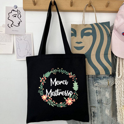 Thank You Mistress Modna ženska platnena torba za kupnju s francuskim printom Eco Harajuku Crne torbe na rame Učeničke školske torbe Pokloni