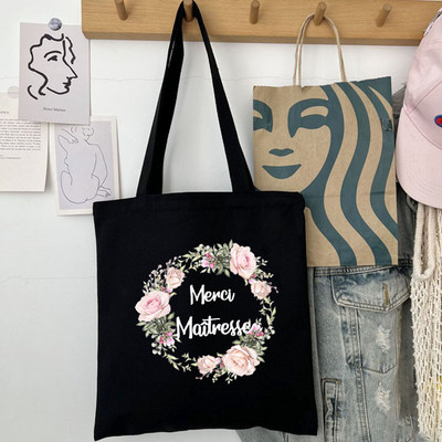 Thank You Mistress Modna ženska platnena torba za kupnju s francuskim printom Eco Harajuku Crne torbe na rame Učeničke školske torbe Pokloni