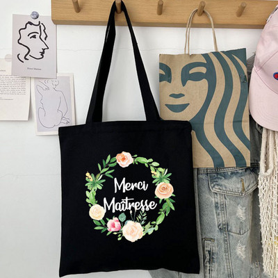 Thank You Mistress Modna ženska platnena torba za kupnju s francuskim printom Eco Harajuku Crne torbe na rame Učeničke školske torbe Pokloni