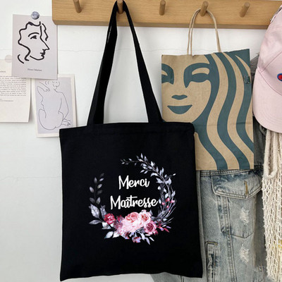 Thank You Mistress Modna ženska platnena torba za kupnju s francuskim printom Eco Harajuku Crne torbe na rame Učeničke školske torbe Pokloni