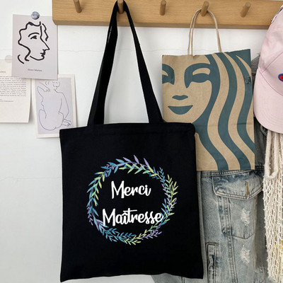 Thank You Mistress Modna ženska platnena torba za kupnju s francuskim printom Eco Harajuku Crne torbe na rame Učeničke školske torbe Pokloni
