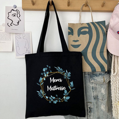 Thank You Mistress Modna ženska platnena torba za kupnju s francuskim printom Eco Harajuku Crne torbe na rame Učeničke školske torbe Pokloni