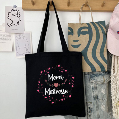 Thank You Mistress Modna ženska platnena torba za kupnju s francuskim printom Eco Harajuku Crne torbe na rame Učeničke školske torbe Pokloni