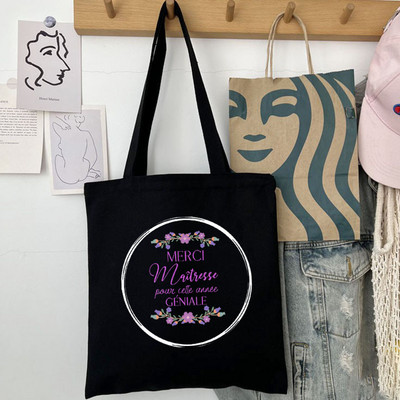 Thank You Mistress Modna ženska platnena torba za kupnju s francuskim printom Eco Harajuku Crne torbe na rame Učeničke školske torbe Pokloni