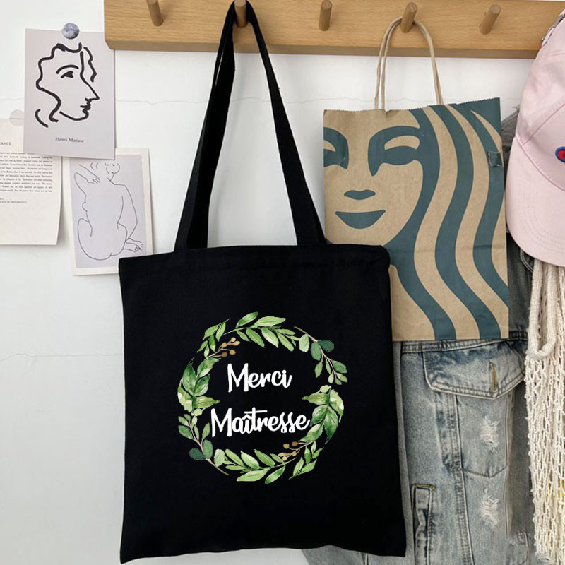 Thank You Mistress Modna ženska platnena torba za kupnju s francuskim printom Eco Harajuku Crne torbe na rame Učeničke školske torbe Pokloni