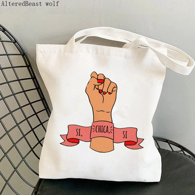 Női vásárló táska feminista virág Lány Power Bag Harajuku Bevásárlóvászon Shopper Bag lány kézitáska Vállas női táska