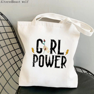 Női vásárló táska feminista virág Lány Power Bag Harajuku Bevásárlóvászon Shopper Bag lány kézitáska Vállas női táska