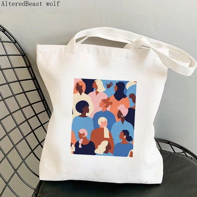 Női vásárló táska feminista virág Lány Power Bag Harajuku Bevásárlóvászon Shopper Bag lány kézitáska Vállas női táska
