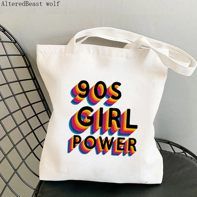Női vásárló táska feminista virág Lány Power Bag Harajuku Bevásárlóvászon Shopper Bag lány kézitáska Vállas női táska