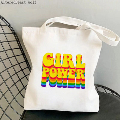 Női vásárló táska feminista virág Lány Power Bag Harajuku Bevásárlóvászon Shopper Bag lány kézitáska Vállas női táska