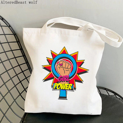 Női vásárló táska feminista virág Lány Power Bag Harajuku Bevásárlóvászon Shopper Bag lány kézitáska Vállas női táska