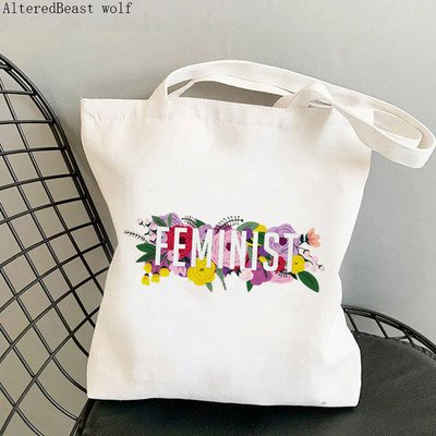 Női vásárló táska feminista virág Lány Power Bag Harajuku Bevásárlóvászon Shopper Bag lány kézitáska Vállas női táska