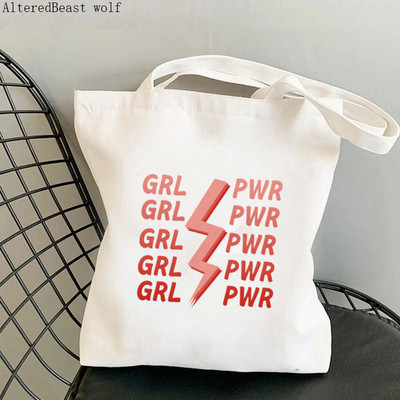 Női vásárló táska feminista virág Lány Power Bag Harajuku Bevásárlóvászon Shopper Bag lány kézitáska Vállas női táska