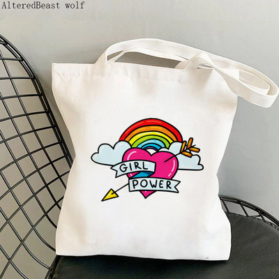Női vásárló táska feminista virág Lány Power Bag Harajuku Bevásárlóvászon Shopper Bag lány kézitáska Vállas női táska