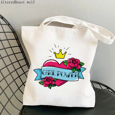 Női vásárló táska feminista virág Lány Power Bag Harajuku Bevásárlóvászon Shopper Bag lány kézitáska Vállas női táska