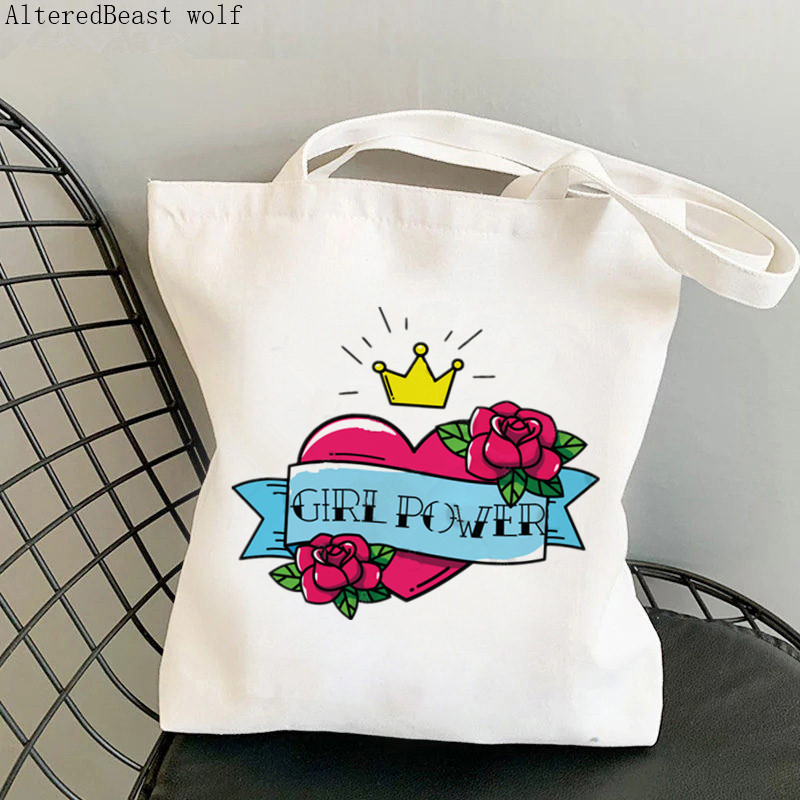 Női vásárló táska feminista virág Lány Power Bag Harajuku Bevásárlóvászon Shopper Bag lány kézitáska Vállas női táska