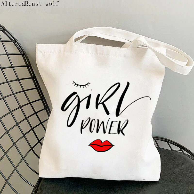 Női vásárló táska feminista virág Lány Power Bag Harajuku Bevásárlóvászon Shopper Bag lány kézitáska Vállas női táska