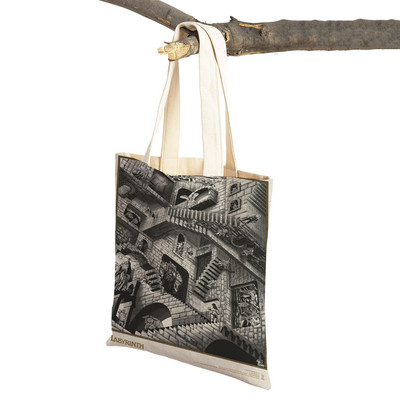 Klasikinio filmo labirintas „Lady Travel Tote“ rankinė „Double Print“ moteriškas pirkinių krepšys Daugkartinis sulankstomas drobinis pirkėjo krepšys