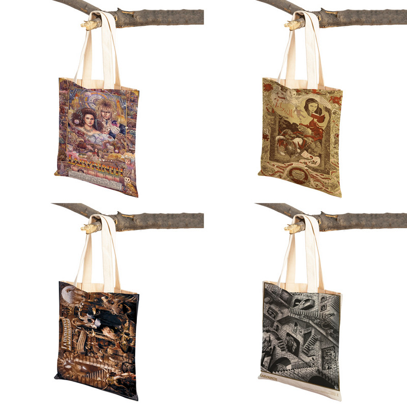 Klasikinio filmo labirintas „Lady Travel Tote“ rankinė „Double Print“ moteriškas pirkinių krepšys Daugkartinis sulankstomas drobinis pirkėjo krepšys