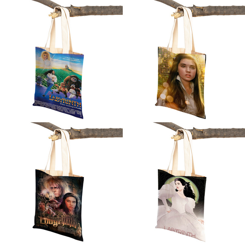 Klasikinio filmo labirintas „Lady Travel Tote“ rankinė „Double Print“ moteriškas pirkinių krepšys Daugkartinis sulankstomas drobinis pirkėjo krepšys