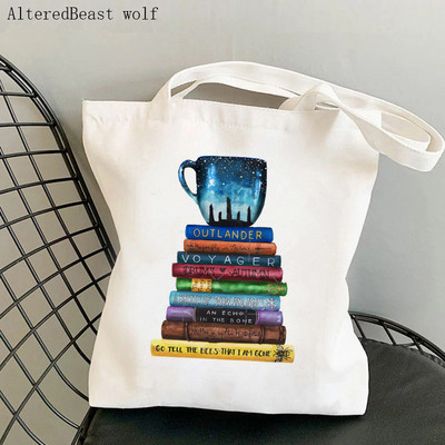 Γυναικείες τσάντες Shopper lover outlander Εκτυπωμένες τσάντες Kawaii Harajuku Shopping Canvas Canvas Shopper girl Τσάντα Tote Shoulder Lady Bag