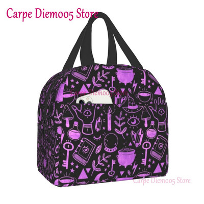 Geantă de prânz termoizolantă cu model de vrăjitoare pentru școală de muncă, craniu de pisică de Halloween, cutie termică de prânz pentru femei, copii, pungi de picnic
